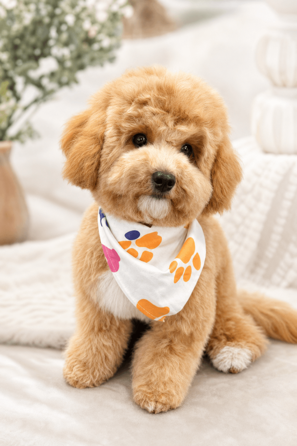 Freshly groomed apricot doodle — refined spa result